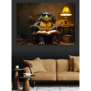 Gözlüklü Şirin Kaplumbağa Dekoratif Kanvas - Mdf Ahşap Tablo