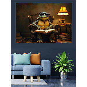Gözlüklü Şirin Kaplumbağa Dekoratif Kanvas - Mdf Ahşap Tablo