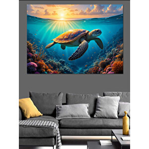 Denizaltında Yüzen Kaplumbağa Dekoratif Kanvas - Mdf Ahşap Tablo 70x100 cm