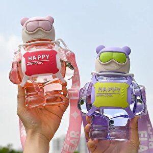 Havalı Ayı Suluk 800 Ml, Askılı Ve Pipetli, Pembe, 30x13