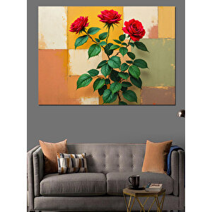 Duvar Önünde Kırmızı Güller Dekoratif Kanvas - Mdf Ahşap Tablo