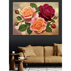 Pembe Ve Bordo Güller Dekoratif Kanvas - Mdf Ahşap Tablo