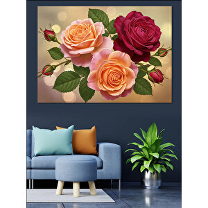 Pembe Ve Bordo Güller Dekoratif Kanvas - Mdf Ahşap Tablo