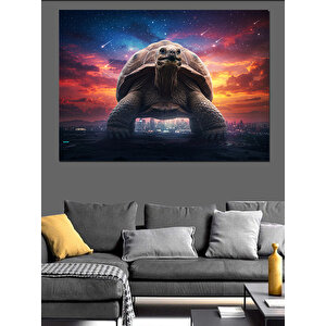 Dev Kaplumbağa Ve Şehir Dekoratif Kanvas - Mdf Ahşap Tablo 100x140 cm