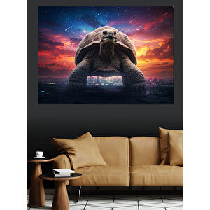 Dev Kaplumbağa Ve Şehir Dekoratif Kanvas - Mdf Ahşap Tablo 100x140 cm