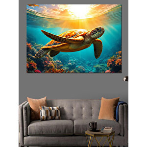 Denizaltında Yüzen Deniz Kaplumbağası Dekoratif Kanvas - Mdf Ahşap Tablo