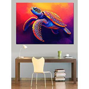 Renkli Mercan Deniz Kaplumbağası Dekoratif Kanvas - Mdf Ahşap Tablo