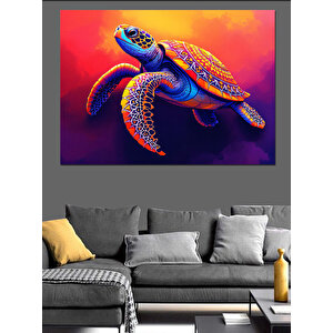 Renkli Mercan Deniz Kaplumbağası Dekoratif Kanvas - Mdf Ahşap Tablo