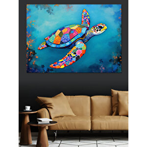 Deniz Kaplumbağası Deseni Dekoratif Kanvas - Mdf Ahşap Tablo