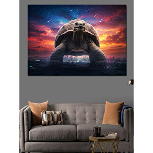 Dev Kaplumbağa Ve Şehir Dekoratif Kanvas - Mdf Ahşap Tablo