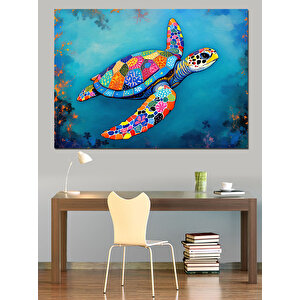 Deniz Kaplumbağası Deseni Dekoratif Kanvas - Mdf Ahşap Tablo 70x100 cm