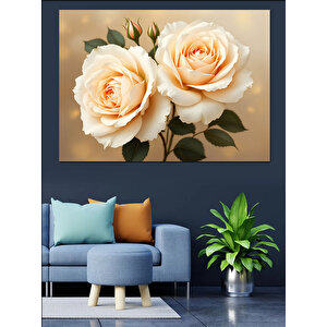 Beyaz Güller Dekoratif Kanvas - Mdf Ahşap Tablo 50x70 cm