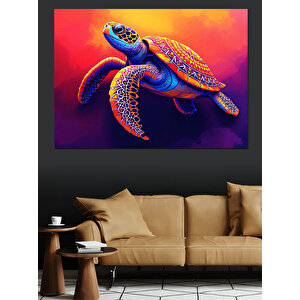 Renkli Mercan Deniz Kaplumbağası Dekoratif Kanvas - Mdf Ahşap Tablo 100x140 cm