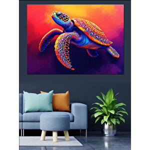 Renkli Mercan Deniz Kaplumbağası Dekoratif Kanvas - Mdf Ahşap Tablo 100x140 cm