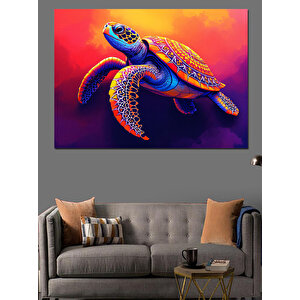 Renkli Mercan Deniz Kaplumbağası Dekoratif Kanvas - Mdf Ahşap Tablo 100x140 cm