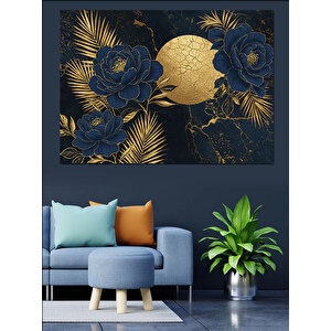 Altın Ay Ve Siyah Güller Dekoratif Kanvas - Mdf Ahşap Tablo 70x100 cm