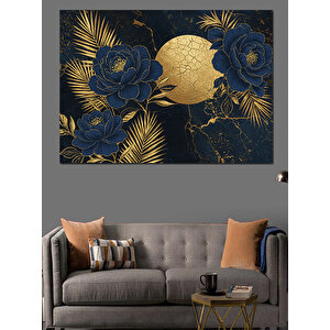 Altın Ay Ve Siyah Güller Dekoratif Kanvas - Mdf Ahşap Tablo 70x100 cm