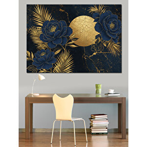 Altın Ay Ve Siyah Güller Dekoratif Kanvas - Mdf Ahşap Tablo 70x100 cm