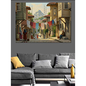 Dar Sokakta Çamaşır Günleri Dekoratif Kanvas - Mdf Ahşap Tablo 35x50 cm