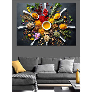 Renkli Baharat Sofrası Dekoratif Kanvas - Mdf Ahşap Tablo 70x100 cm