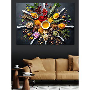 Renkli Baharat Sofrası Dekoratif Kanvas - Mdf Ahşap Tablo 70x100 cm