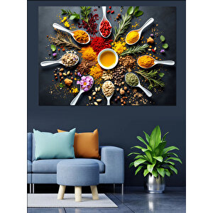 Renkli Baharat Sofrası Dekoratif Kanvas - Mdf Ahşap Tablo 70x100 cm