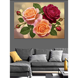 Pembe Ve Bordo Güller Dekoratif Kanvas - Mdf Ahşap Tablo 50x70 cm