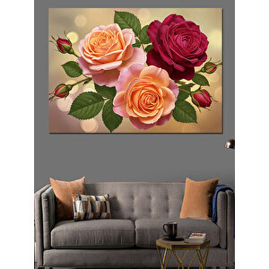Pembe Ve Bordo Güller Dekoratif Kanvas - Mdf Ahşap Tablo 70x100 cm