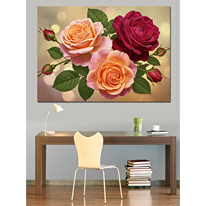 Pembe Ve Bordo Güller Dekoratif Kanvas - Mdf Ahşap Tablo 70x100 cm