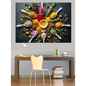 Renkli Baharat Sofrası Dekoratif Kanvas - Mdf Ahşap Tablo