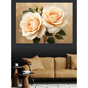 Beyaz Güller Dekoratif Kanvas - Mdf Ahşap Tablo 70x100 cm