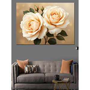 Beyaz Güller Dekoratif Kanvas - Mdf Ahşap Tablo
