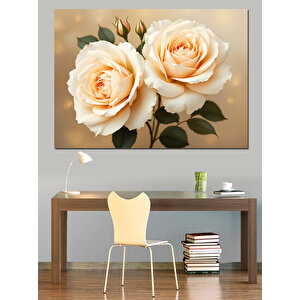 Beyaz Güller Dekoratif Kanvas - Mdf Ahşap Tablo