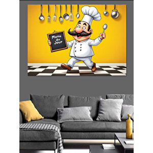 Komik Aşçı Karikatürü Dekoratif Kanvas - Mdf Ahşap Tablo 100x140 cm