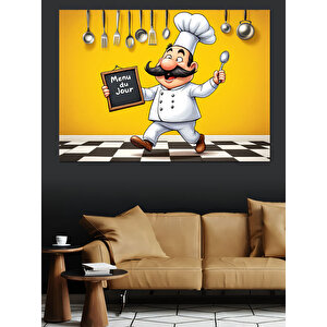 Komik Aşçı Karikatürü Dekoratif Kanvas - Mdf Ahşap Tablo 100x140 cm
