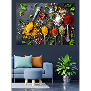 Renkli Baharat Kaşık Düzeni Dekoratif Kanvas - Mdf Ahşap Tablo 100x140 cm