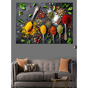 Renkli Baharat Kaşık Düzeni Dekoratif Kanvas - Mdf Ahşap Tablo 100x140 cm