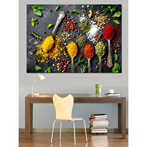 Renkli Baharat Kaşık Düzeni Dekoratif Kanvas - Mdf Ahşap Tablo