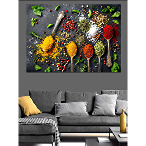 Renkli Baharat Kaşık Düzeni Dekoratif Kanvas - Mdf Ahşap Tablo
