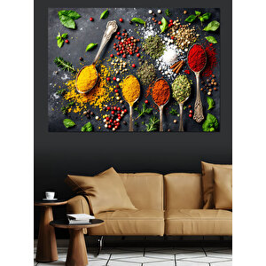 Renkli Baharat Kaşık Düzeni Dekoratif Kanvas - Mdf Ahşap Tablo 25x35 cm
