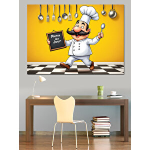 Komik Aşçı Karikatürü Dekoratif Kanvas - Mdf Ahşap Tablo 70x100 cm