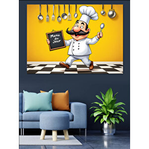 Komik Aşçı Karikatürü Dekoratif Kanvas - Mdf Ahşap Tablo