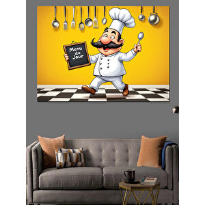 Komik Aşçı Karikatürü Dekoratif Kanvas - Mdf Ahşap Tablo