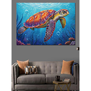 Denizde Yüzen Kaplumbağa Dekoratif Kanvas - Mdf Ahşap Tablo