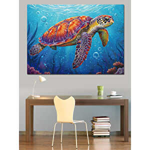 Denizde Yüzen Kaplumbağa Dekoratif Kanvas - Mdf Ahşap Tablo