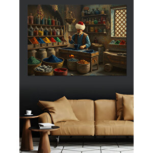Baharatçı Dükkanında Renkli Düzen Dekoratif Kanvas - Mdf Ahşap Tablo 35x50 cm