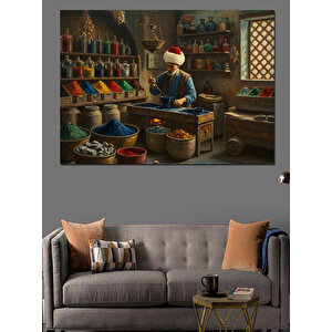 Baharatçı Dükkanında Renkli Düzen Dekoratif Kanvas - Mdf Ahşap Tablo