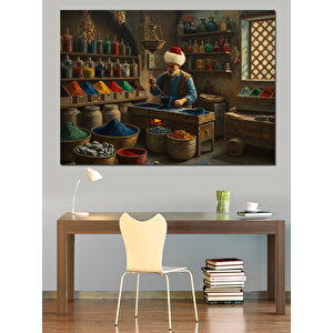 Baharatçı Dükkanında Renkli Düzen Dekoratif Kanvas - Mdf Ahşap Tablo