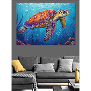 Denizde Yüzen Kaplumbağa Dekoratif Kanvas - Mdf Ahşap Tablo 100x140 cm