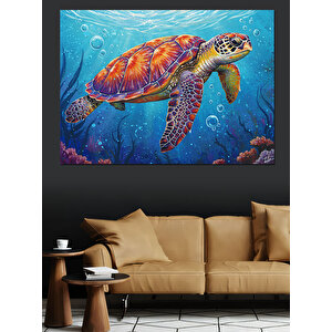 Denizde Yüzen Kaplumbağa Dekoratif Kanvas - Mdf Ahşap Tablo 100x140 cm